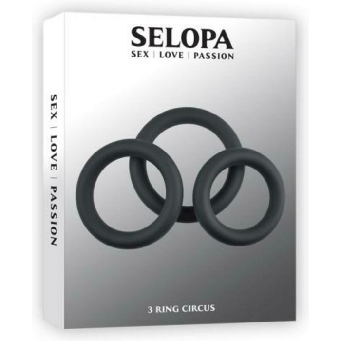Selopa 3 Ring Circus Cock Ring Set Silicone Black - Image 1