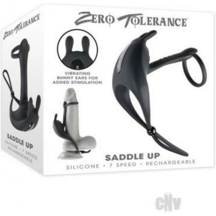 Zero Tolerance Saddle Up Rechargeable Vibrating C-ring & Girth Enhancer Silicone Black - Image 1