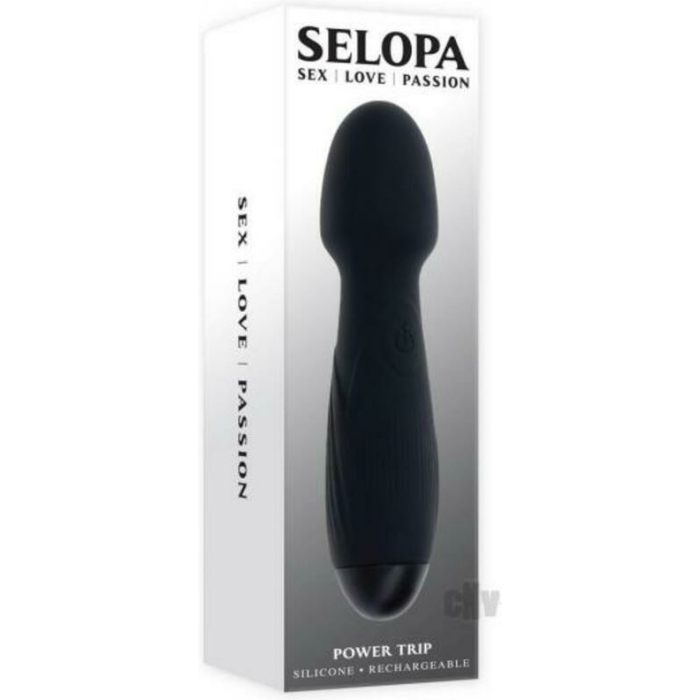 Selopa Power Trip Rechargeable Vibrating Wand Silicone Black - Image 1