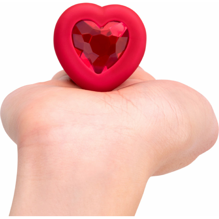 B Vibe Vibrating Heart Shaped Jewel Plug M/L Red - Image 1