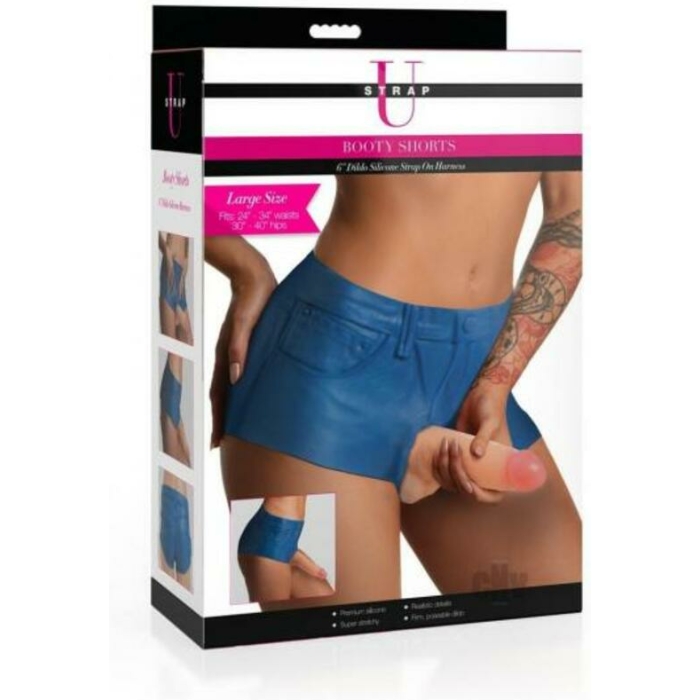 Booty Shorts 6 Inch Dildo Silicone Strap On Harness - Small - Image 1