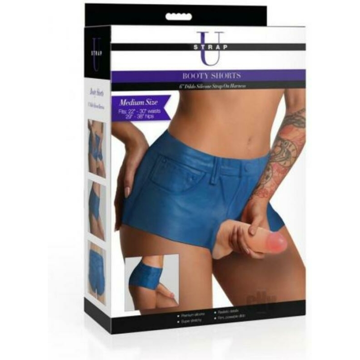 Booty Shorts 6 Inch Dildo Silicone Strap On Harness - Medium - Image 1
