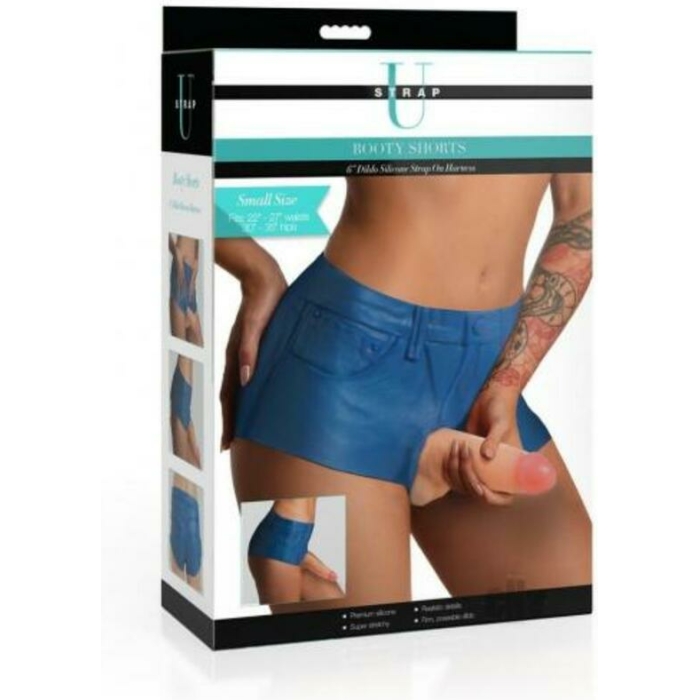 Booty Shorts 6 Inch Dildo Silicone Strap On Harness - Large - Image 1