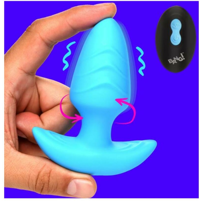 Rotating And Vibrating Silicone Butt Plug - Blue - Image 1