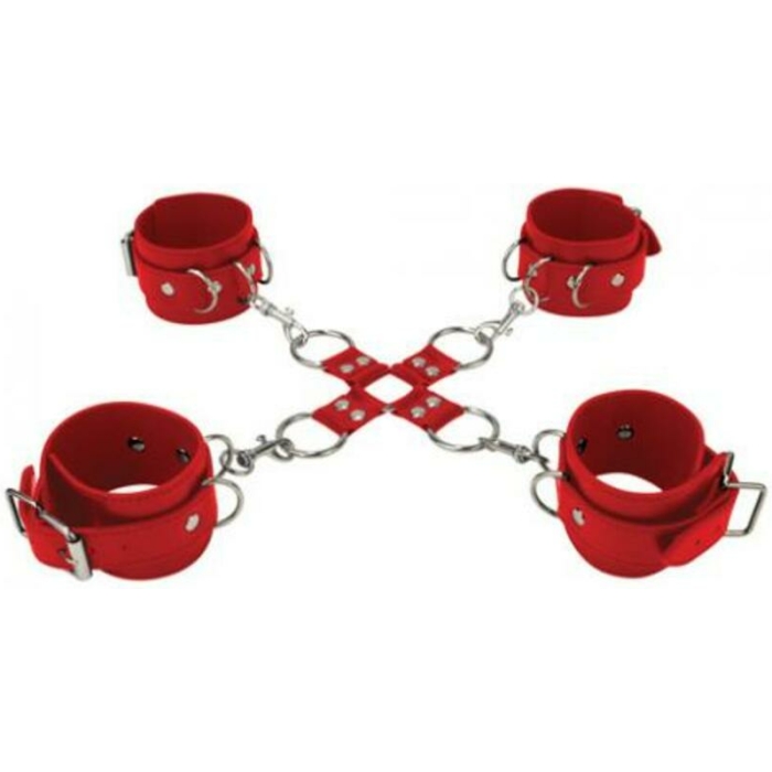 Ouch Leather Hand and Leg Cuffs Red - Image 1