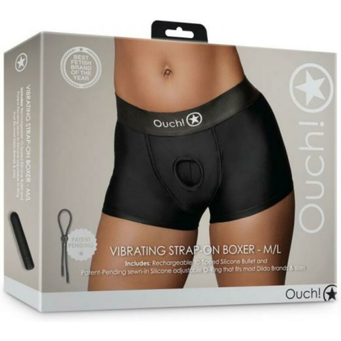 Shots Ouch! Vibrating Strap-on Boxer Black M/l - Image 1