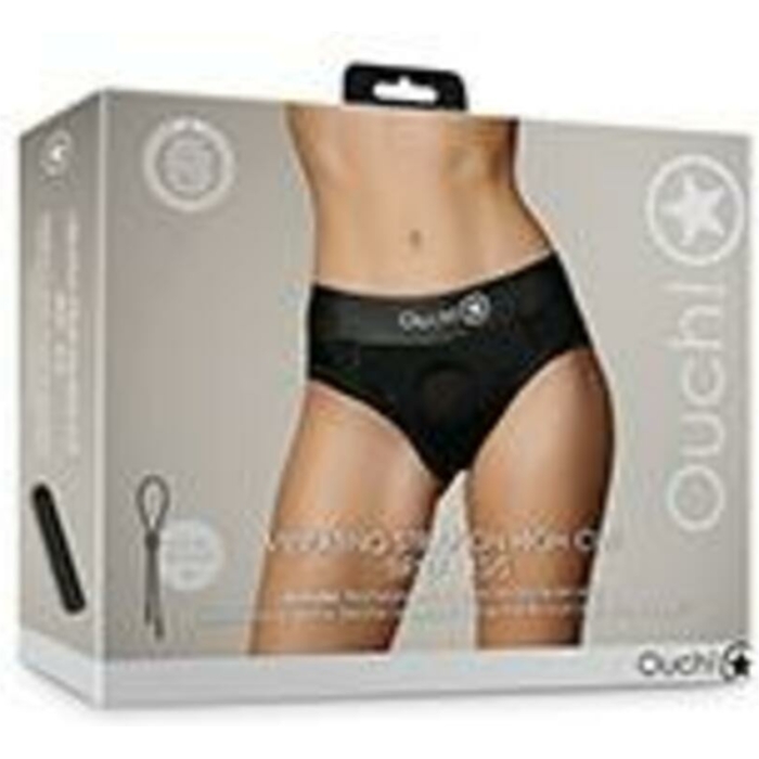 Shots Ouch Vibrating Strap On High-cut Brief - Black Xs/s - Image 1