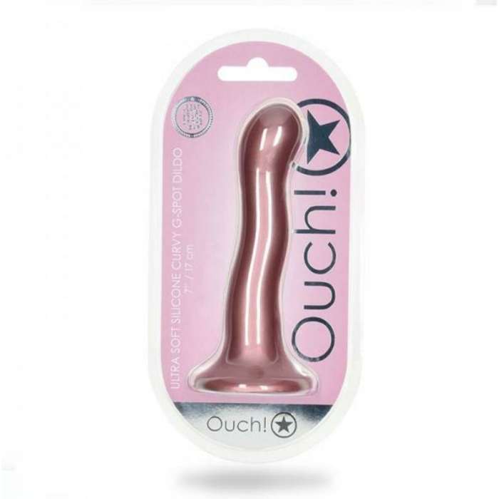 Shots Ouch! Ultra Soft Silicone 7 In. Curvy G-spot Dildo Rose Gold - Image 1