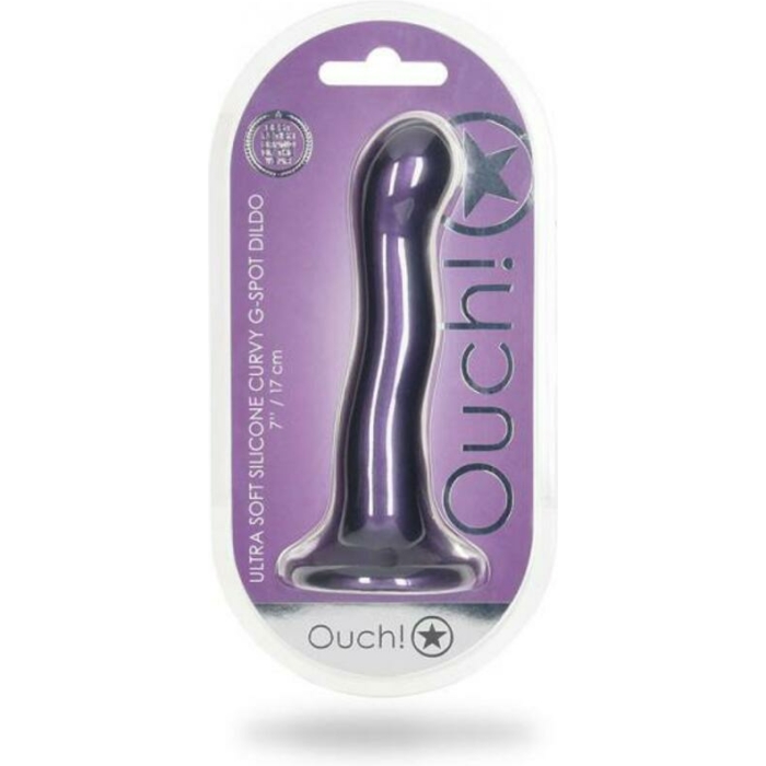 Shots Ouch! Ultra Soft Silicone 7 In. Curvy G-spot Dildo Metallic Purple - Image 1