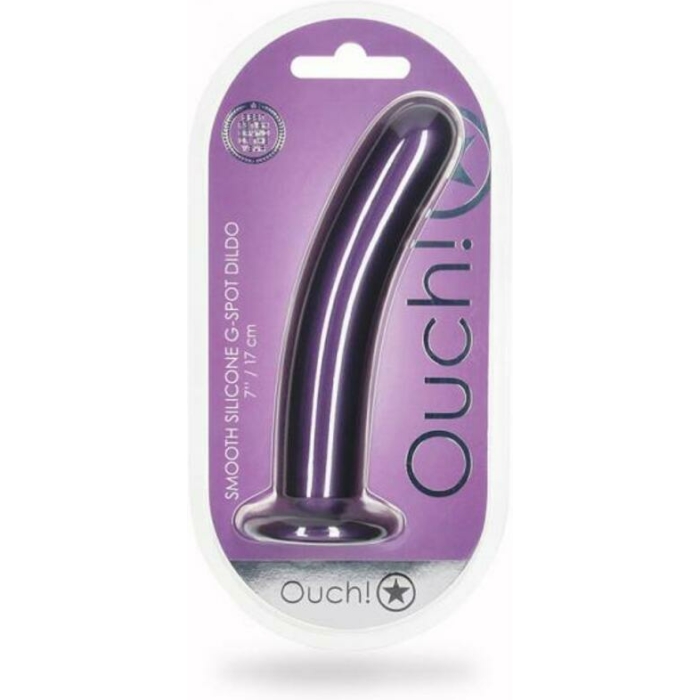 Shots Ouch! Smooth Silicone 7 In. G-spot Dildo Metallic Purple - Image 1