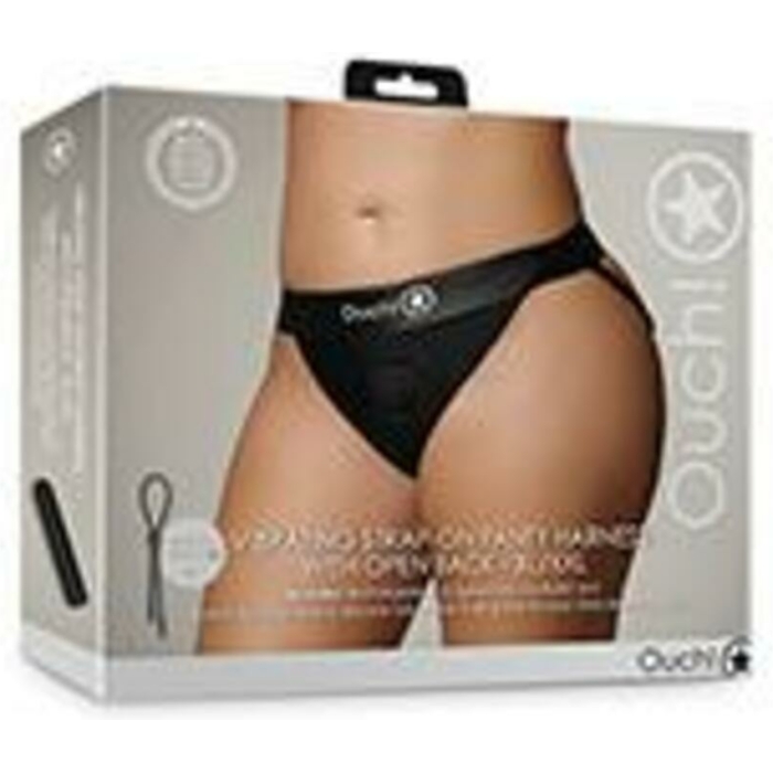 Shots Ouch Vibrating Strap On Panty Harness W/open Back - Black Xl/xxl - Image 1