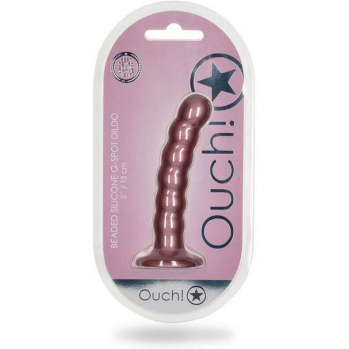 Shots Ouch! Beaded Silicone 5 In. G-spot Dildo Rose Gold - Image 1