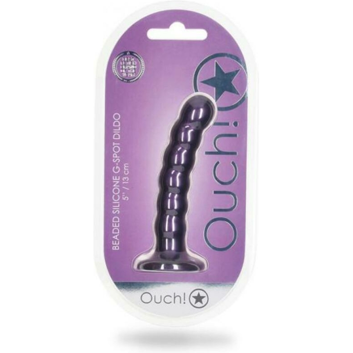 Shots Ouch! Beaded Silicone 5 In. G-spot Dildo Metallic Purple - Image 1