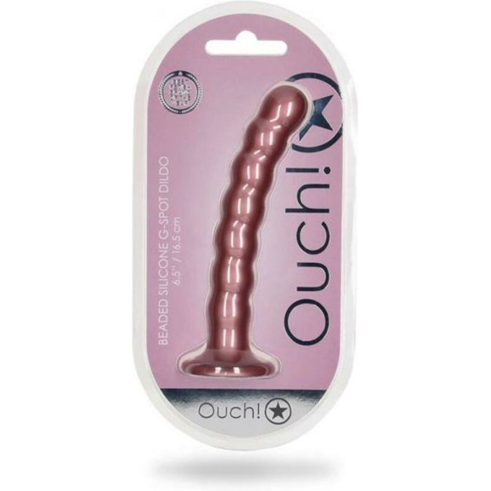 Shots Ouch! Beaded Silicone 6.5 In. G-spot Dildo Rose Gold - Image 1