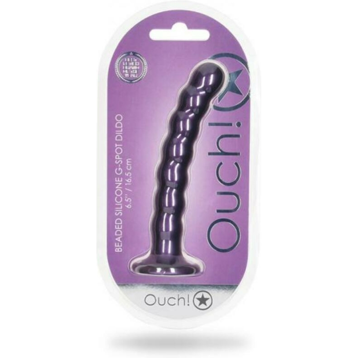 Shots Ouch! Beaded Silicone 6.5 In. G-spot Dildo Metallic Purple - Image 1