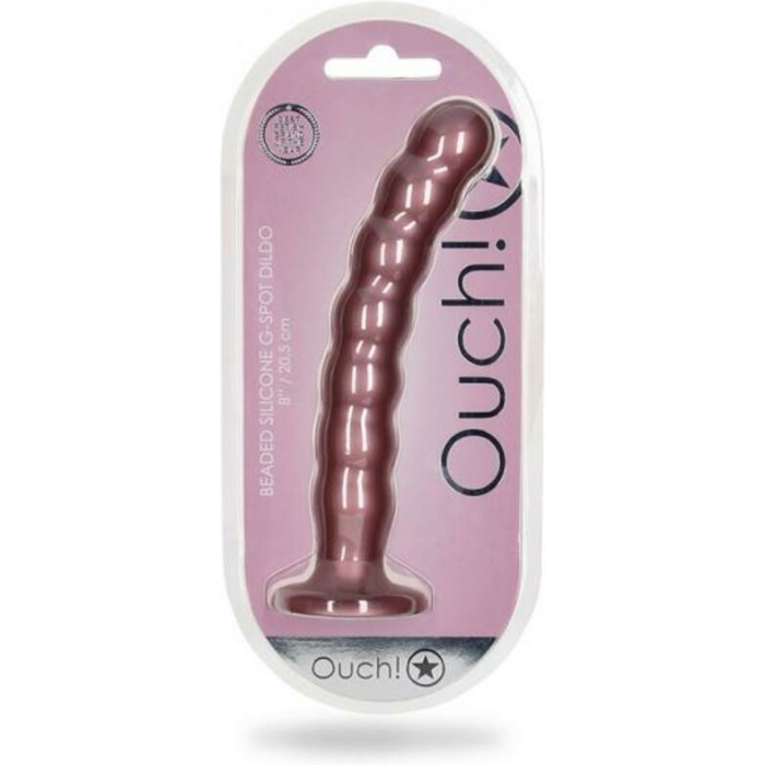 Shots Ouch! Beaded Silicone 8 In. G-spot Dildo Rose Gold - Image 1