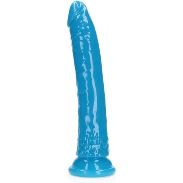Realrock Glow In The Dark Slim 10 In. Dildo Neon Blue - Image 1