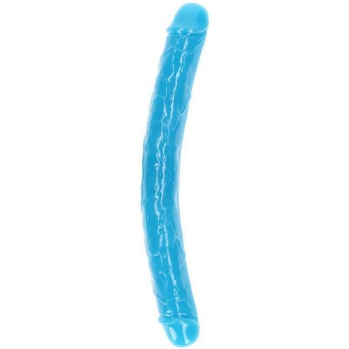 Realrock Glow In The Dark Double Dong 15 In. Dual-ended Dildo Neon Blue - Image 1
