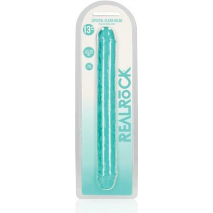 Shots Realrock Crystal Clear 13" Double Dildo - Turquoise