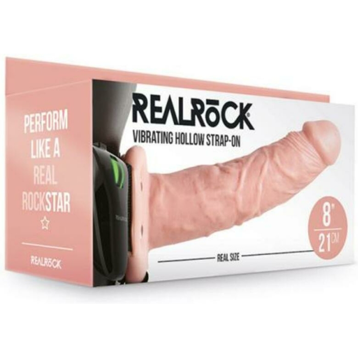 Realrock Vibrating Hollow Strap-on Without Balls 8 In. Vanilla - Image 1