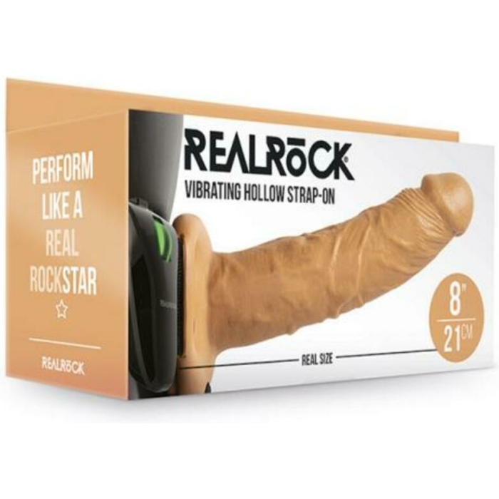 Realrock Vibrating Hollow Strap-on Without Balls 8 In. Caramel - Image 1