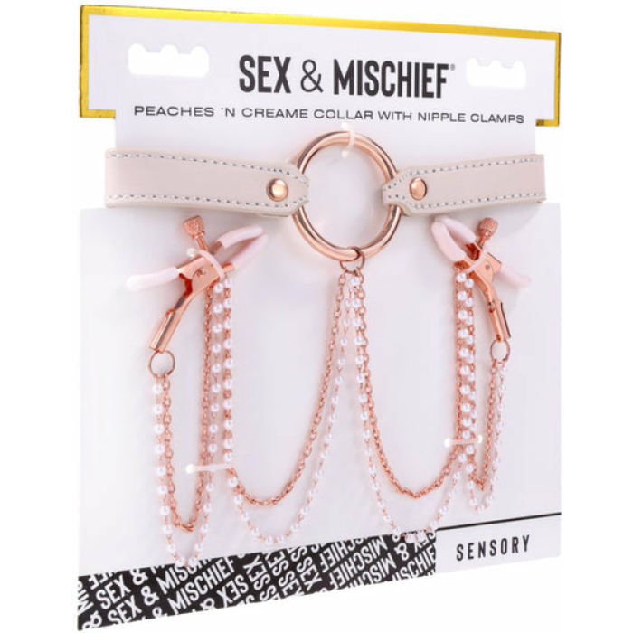 Sex & Mischief Peaches 'n CreaMe Collar with Nipple Clamps - Image 3