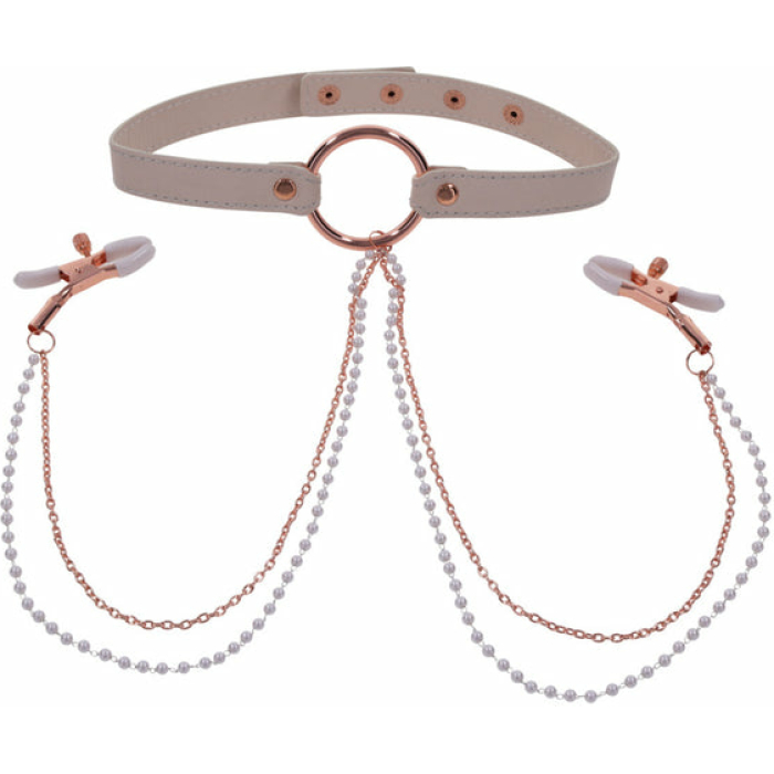 Sex & Mischief Peaches 'n CreaMe Collar with Nipple Clamps - Image 1