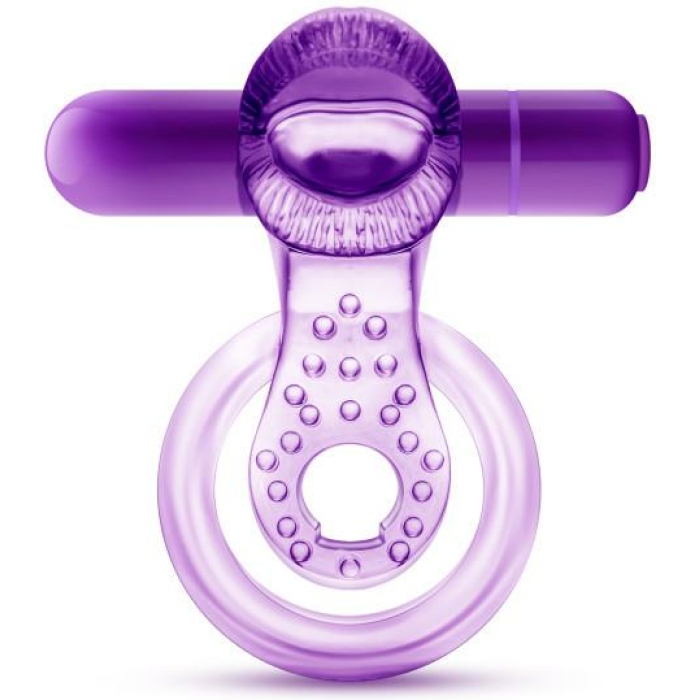Lick It Vibrating Double Strap Cock Ring Purple - Image 1