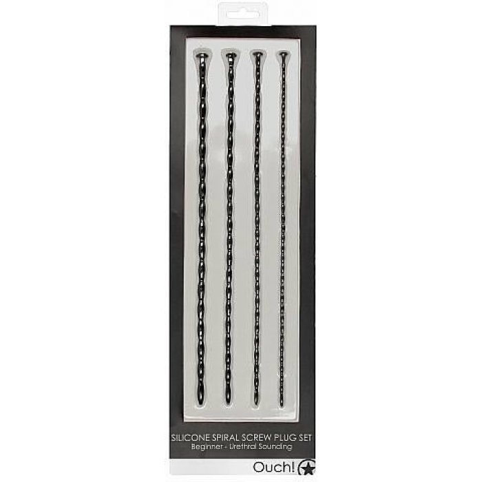 Shots Ouch Beginner Urethral Sounding Silicone Spiral Screw Plug Set - Black - Image 2