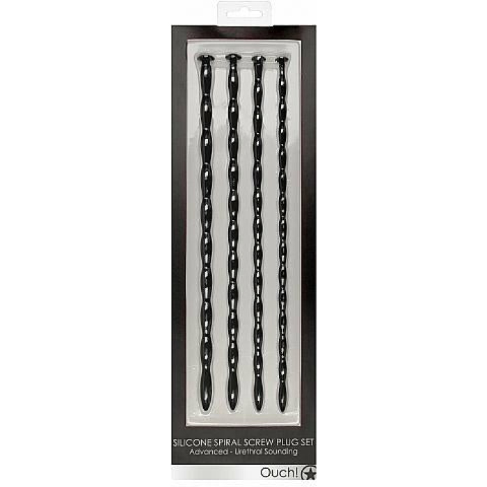 Shots Ouch Advanced Urethral Sounding Silicone Spiral Plug Set - Black - Image 2
