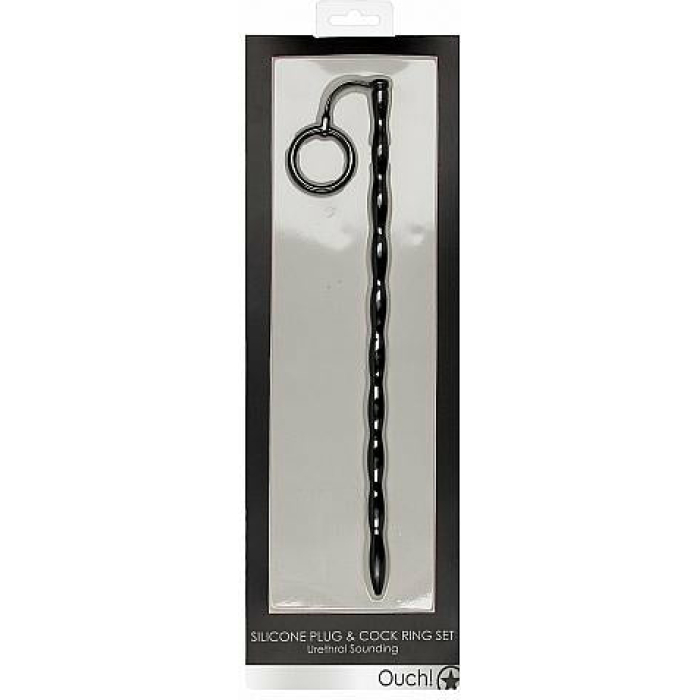 Silicone Plug & Cock Ring Set - Urethral Sounding - Black - Image 2