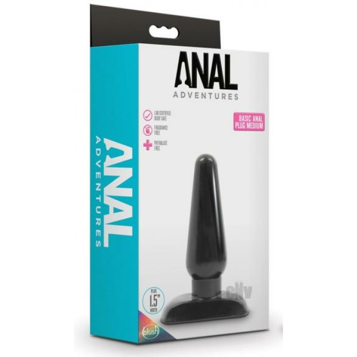 Blush Anal Adventures Basic Anal Plug - Medium Black - Image 1