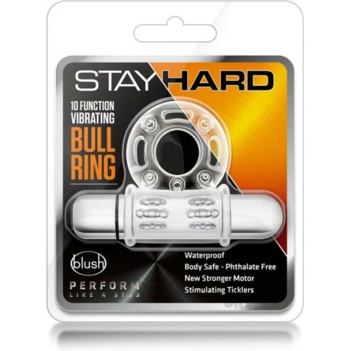 Stay Hard 10x Vibrating Bull Ring Clear - Image 1