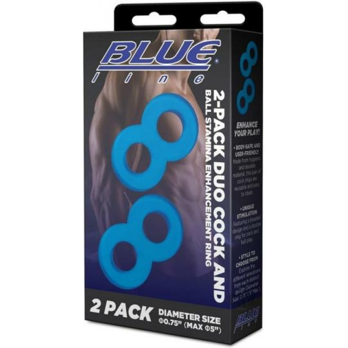 Blue Line Duo Cock And Ball Ring 2pk Blu - Image 1