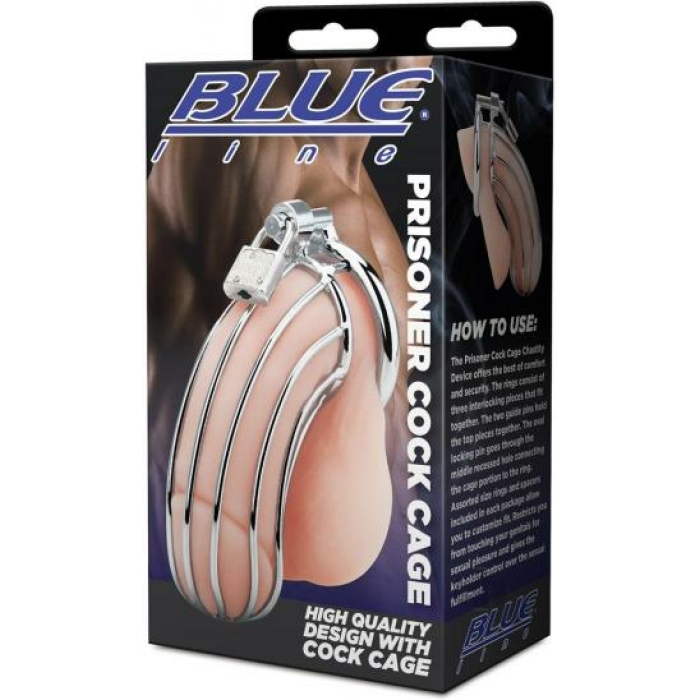 Blue Line Prisoner Cock Cage - Silver - Image 1