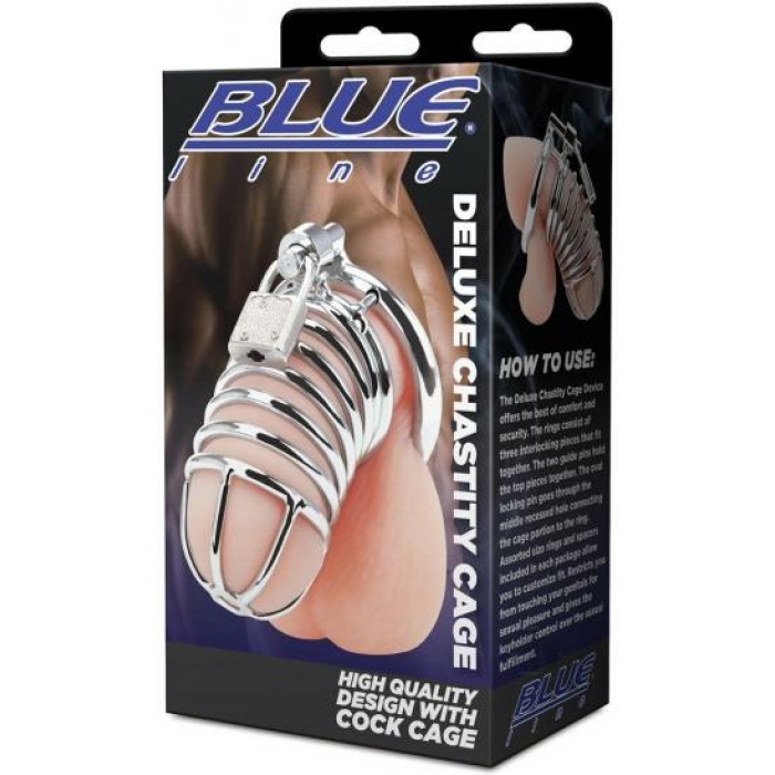 Blue Line Deluxe Chastity Cage - Silver - Image 1