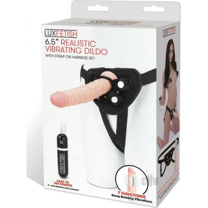 Lux Fetish 6.5" Realistic Vibrating Dildo W/strap On Harness Set - Image 2