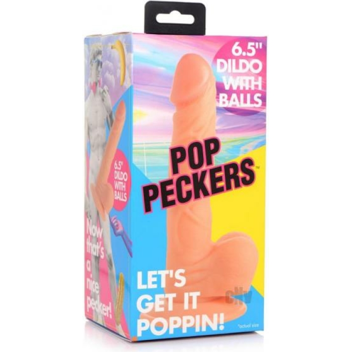 Pop Peckers Dildo W/balls 6.5 Light - Image 1