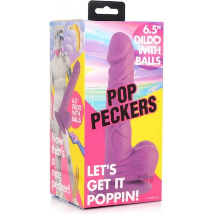 Pop Peckers Dildo W/balls 6.5 Purple - Image 1