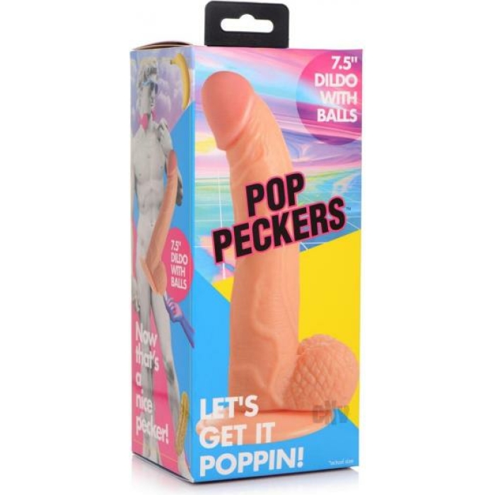 Pop Peckers Dildo W/balls 7.5 Light - Image 1
