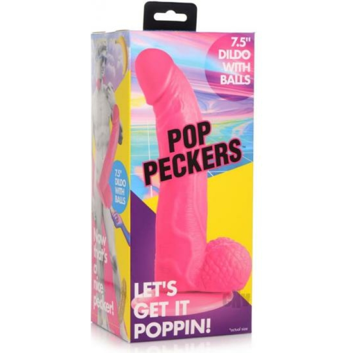 Pop Peckers Dildo W/balls 7.5 Pink - Image 1