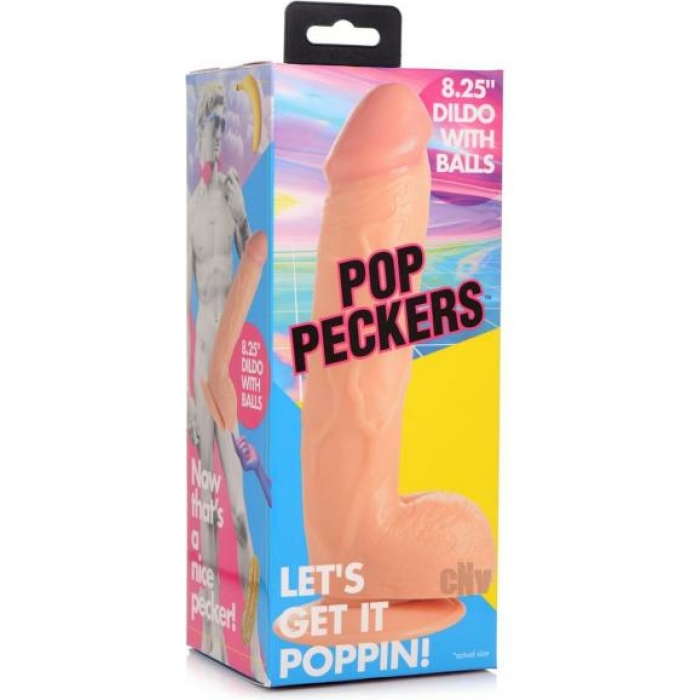 Pop Peckers Dildo W/balls 8.25 Light - Image 1