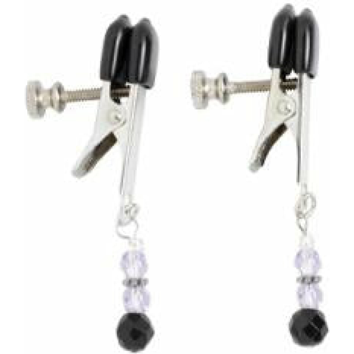 Adjustable Broad Tip Nipple Clamps W/Purple Beads - Image 1