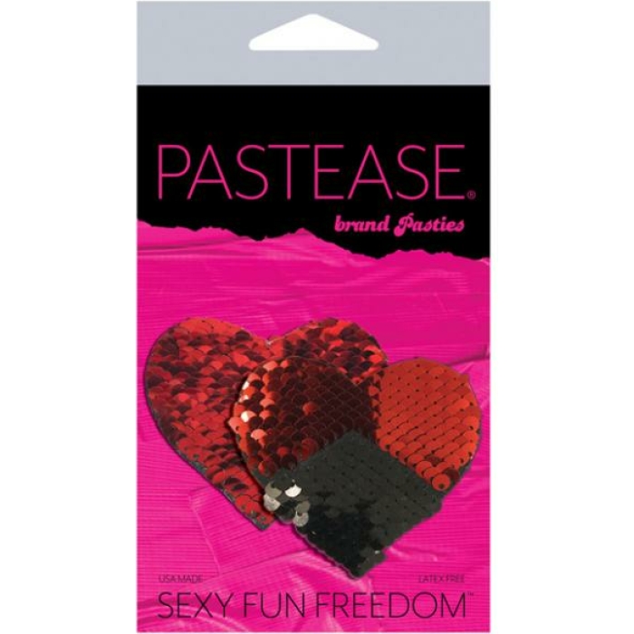 Pastease Double Sequin Hearts Red Black Pasties O/S - Image 2