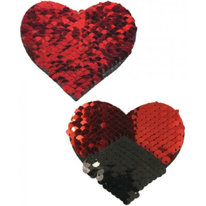 Pastease Double Sequin Hearts Red Black Pasties O/S - Image 1