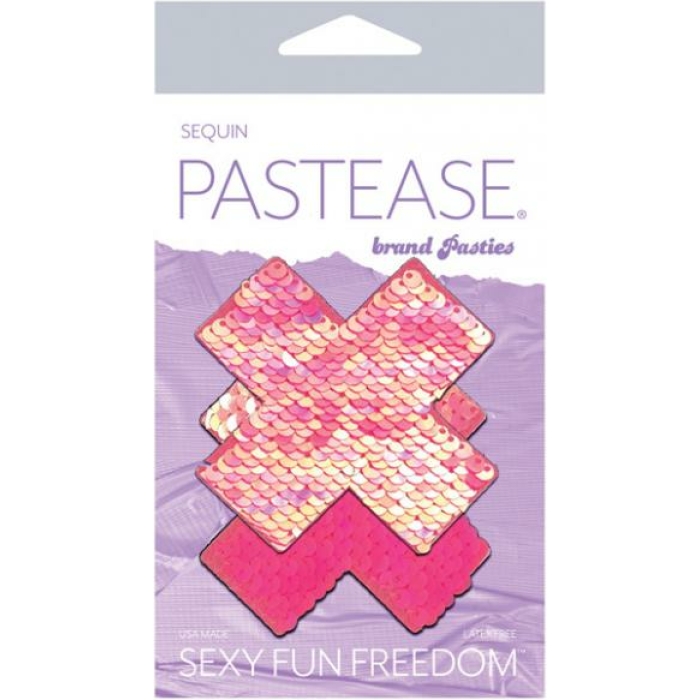 Pastease Color Changing Flip Sequins Cross Pasties Pink O/S - Image 2