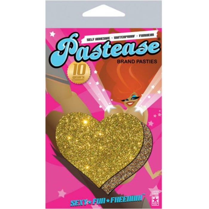 Pastease Gold Glitter Heart Pasties O/S - Image 2