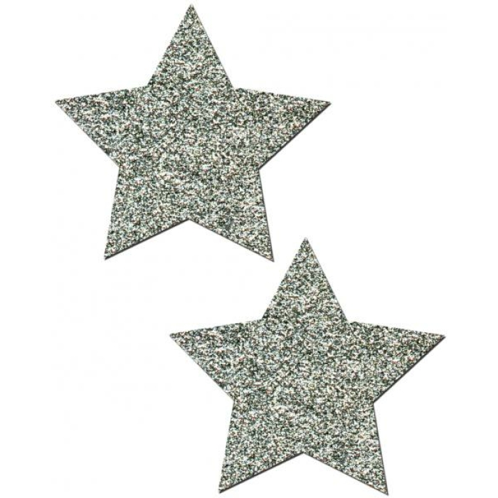 Rockstar Silver Glitter Star Pasties O/S - Image 1