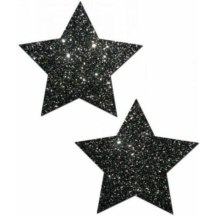 Rockstar Black Glitter Star Pasties O/S - Image 1