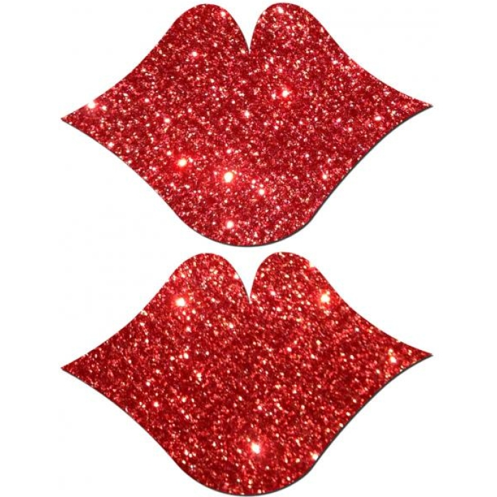 Lips Kisses Red Glitter Pasties O/S - Image 1